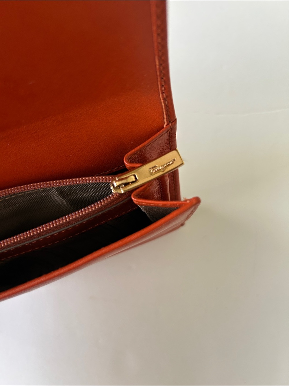 Salvatore Ferragamo Orange Leather Clasp Wallet with Gold Hardware - Picture 6 of 10